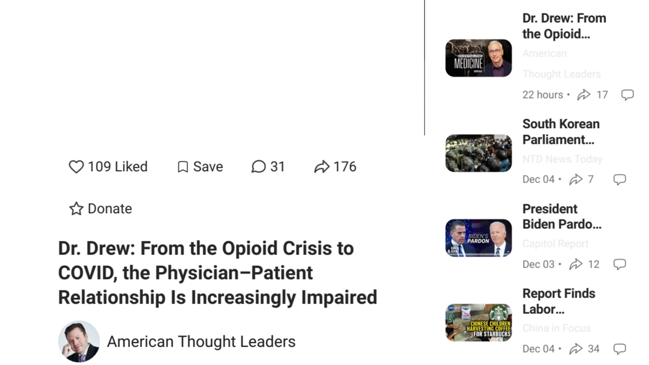 Dr. Drew: From the Opioid Crisis to COVID, the Physician–Patient Relationship Is Increasingly Impaired | EpochTV