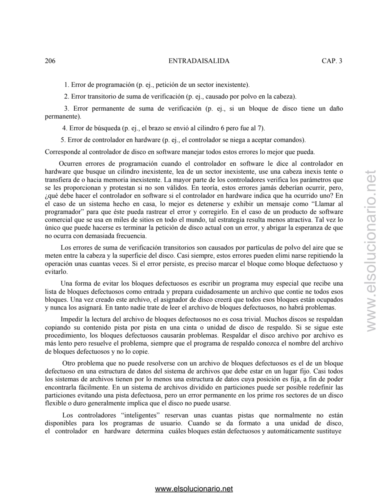 206 ENTRADAISALIDA CAP. 3 
 1. Error de programación (p. ej., petición de un sector inexistente). …