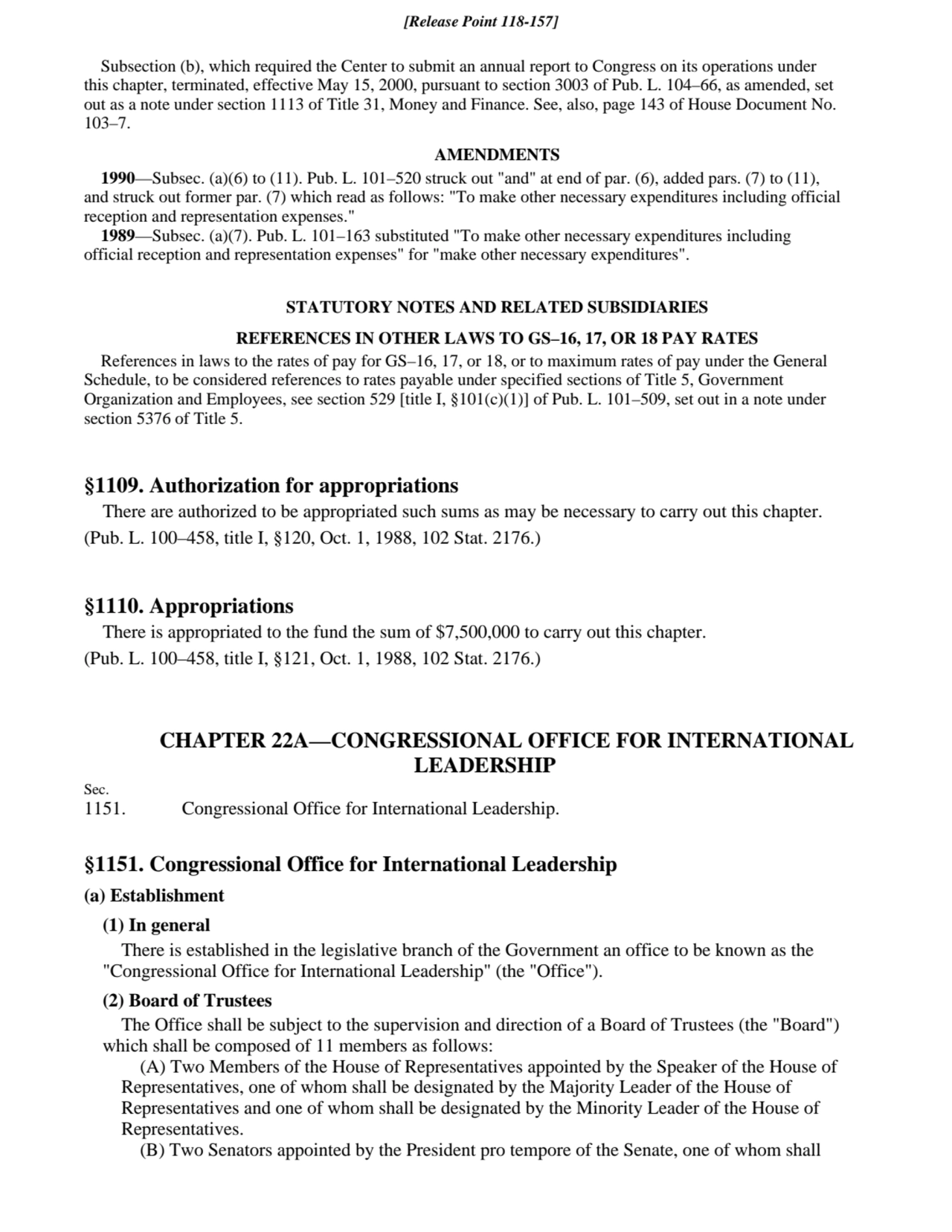 1151. Congressional Office for International Leadership.
Sec.
Subsection (b), which required the …