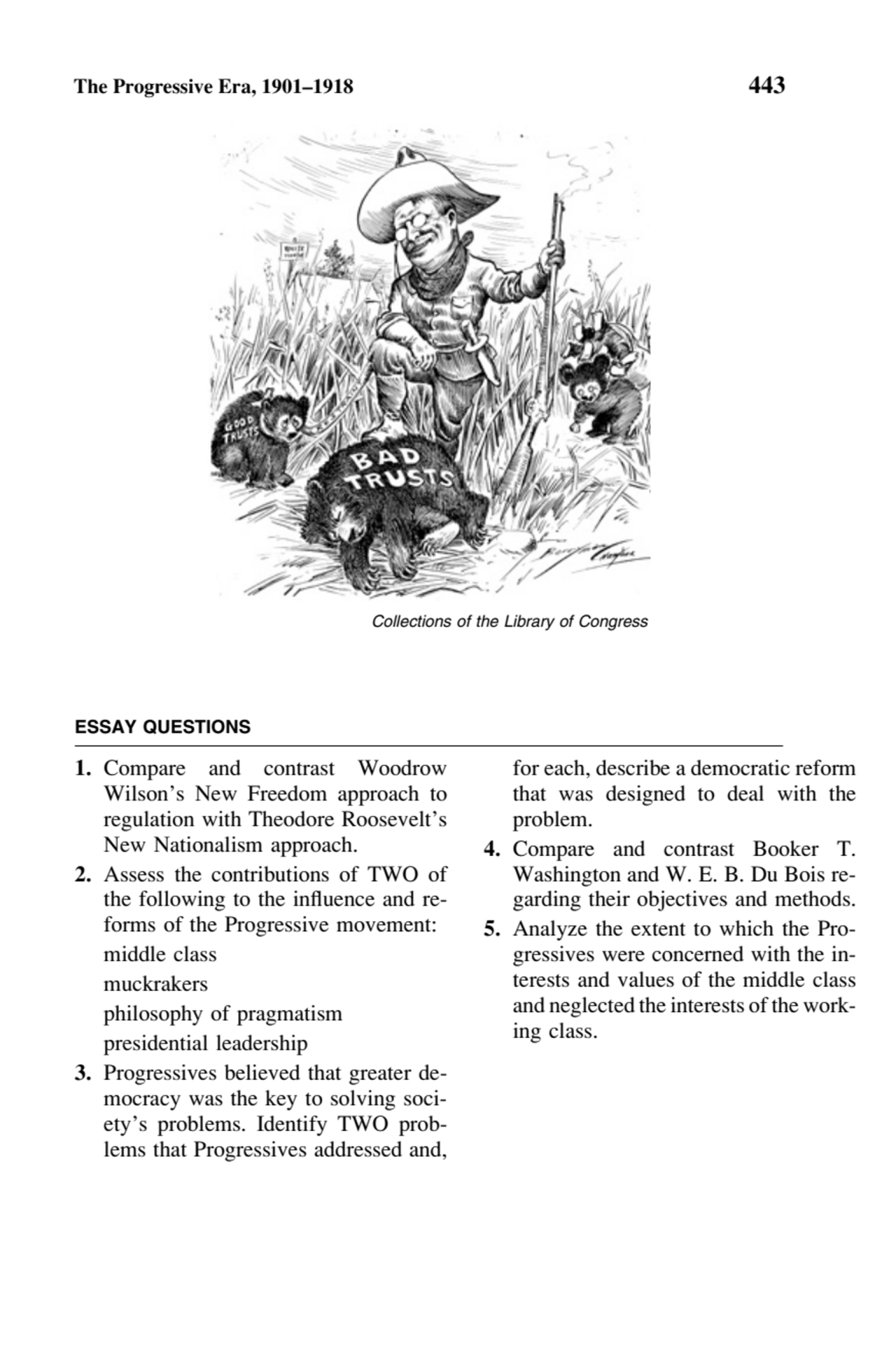 The Progressive Era, 1901–1918 443
ESSAY QUESTIONS
1. Compare and contrast Woodrow
Wilson’s New …