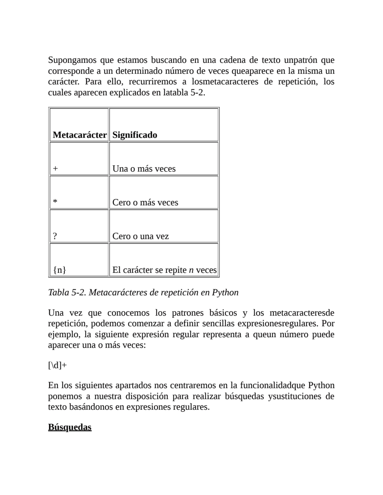 Supongamos que estamos buscando en una cadena de texto unpatrón que
corresponde a un determinado n…