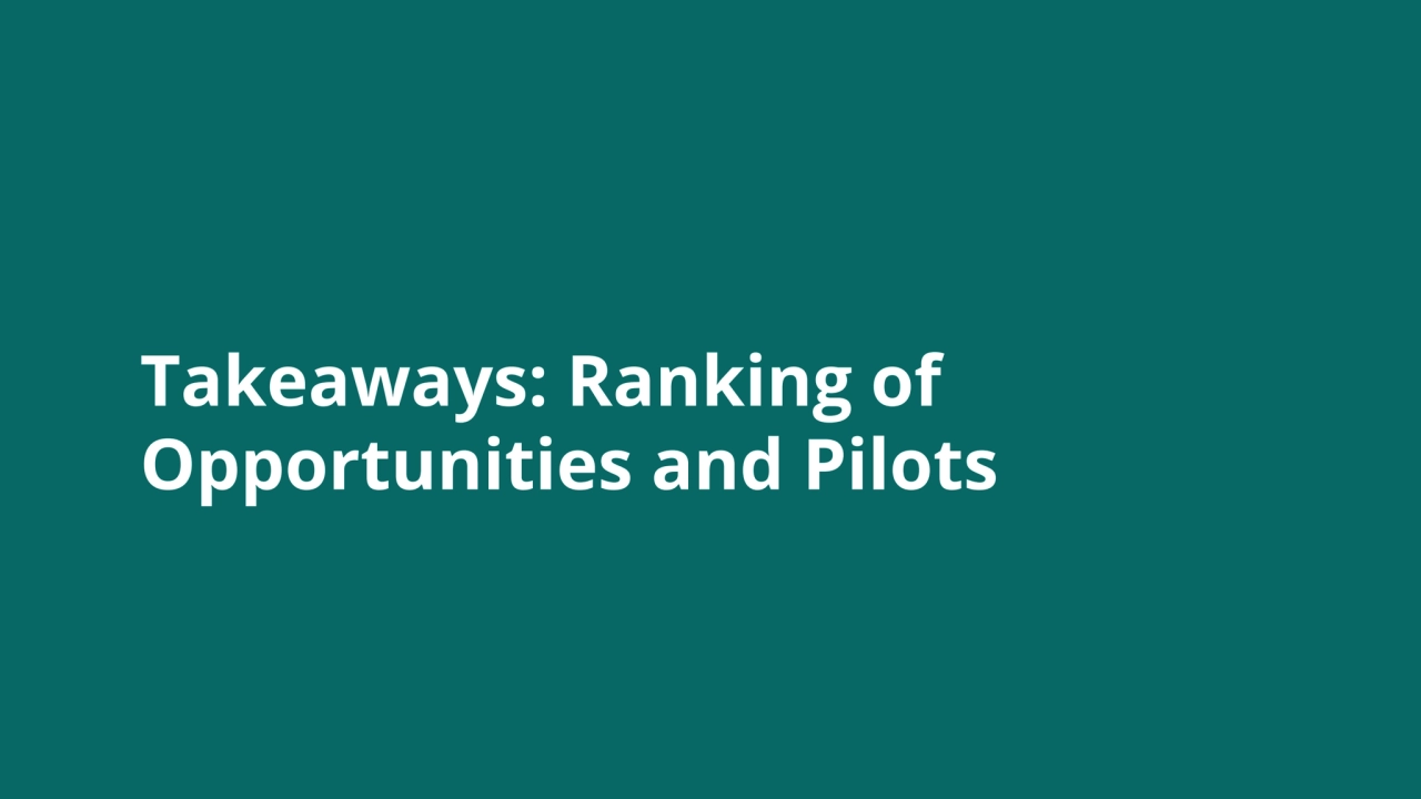 Takeaways: Ranking of
Opportunities and Pilots