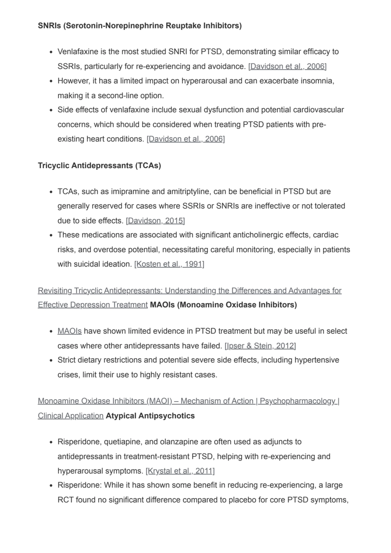 SNRIs (Serotonin-Norepinephrine Reuptake Inhibitors)
Venlafaxine is the most studied SNRI for PTSD…