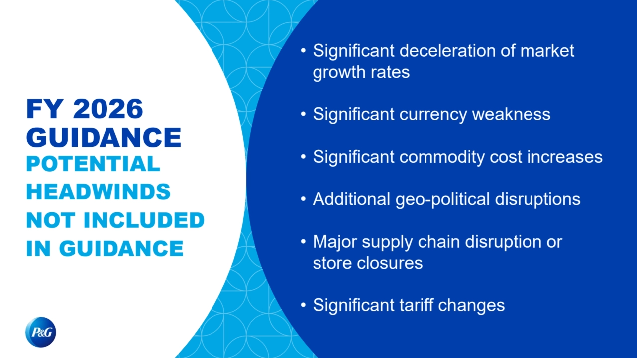 FY 2026 
GUIDANCE
POTENTIAL
HEADWINDS
NOT INCLUDED
IN GUIDANCE
• Significant deceleration of market 
growth rates
• Significant currency weakness
• Significant commodity cost increases
• Additional geo-political disruptions 
• Major supply chain disruption or 
store closures
• Significant tariff changes