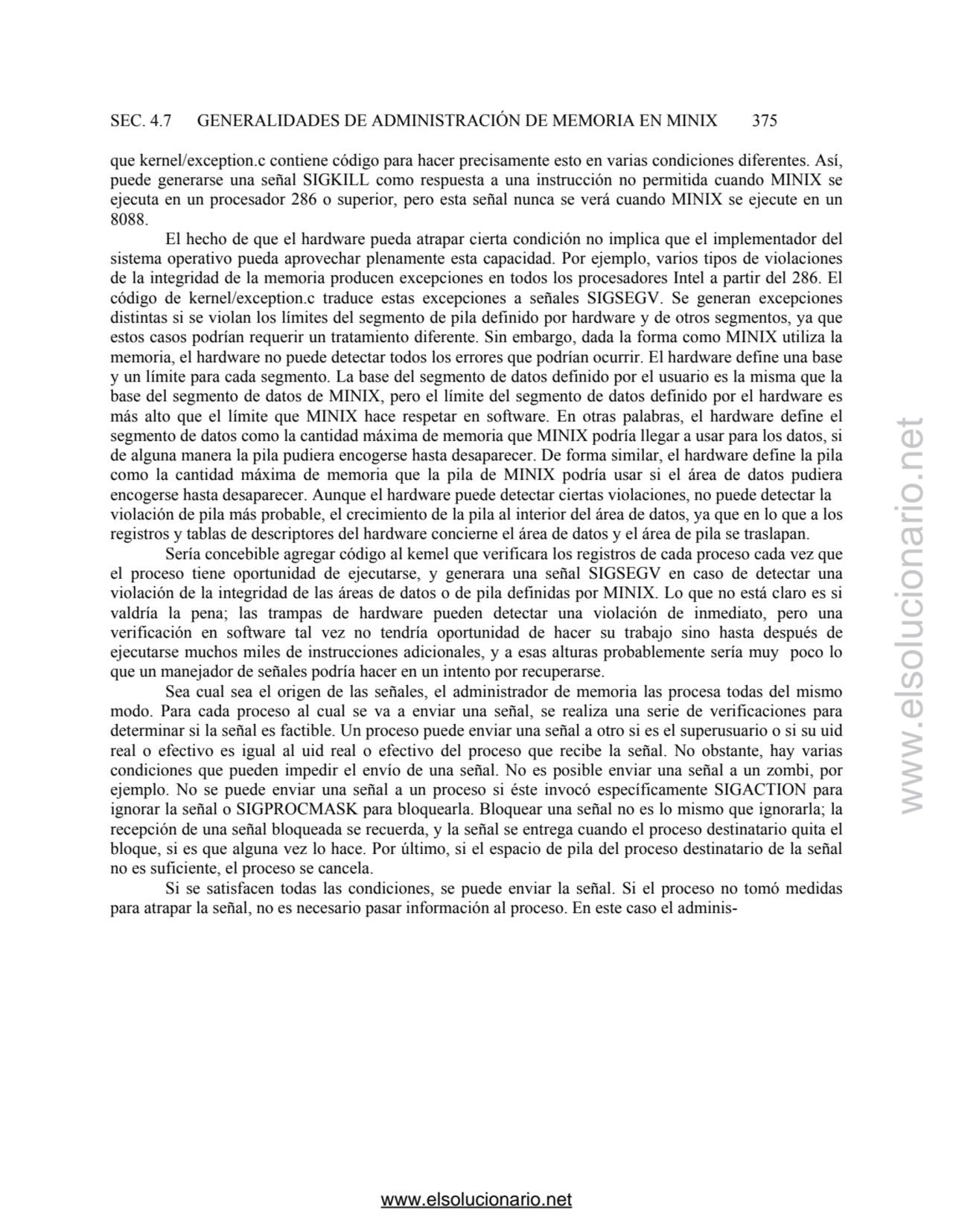 SEC. 4.7 GENERALIDADES DE ADMINISTRACIÓN DE MEMORIA EN MINIX 375 
que kernel/exception.c contiene …