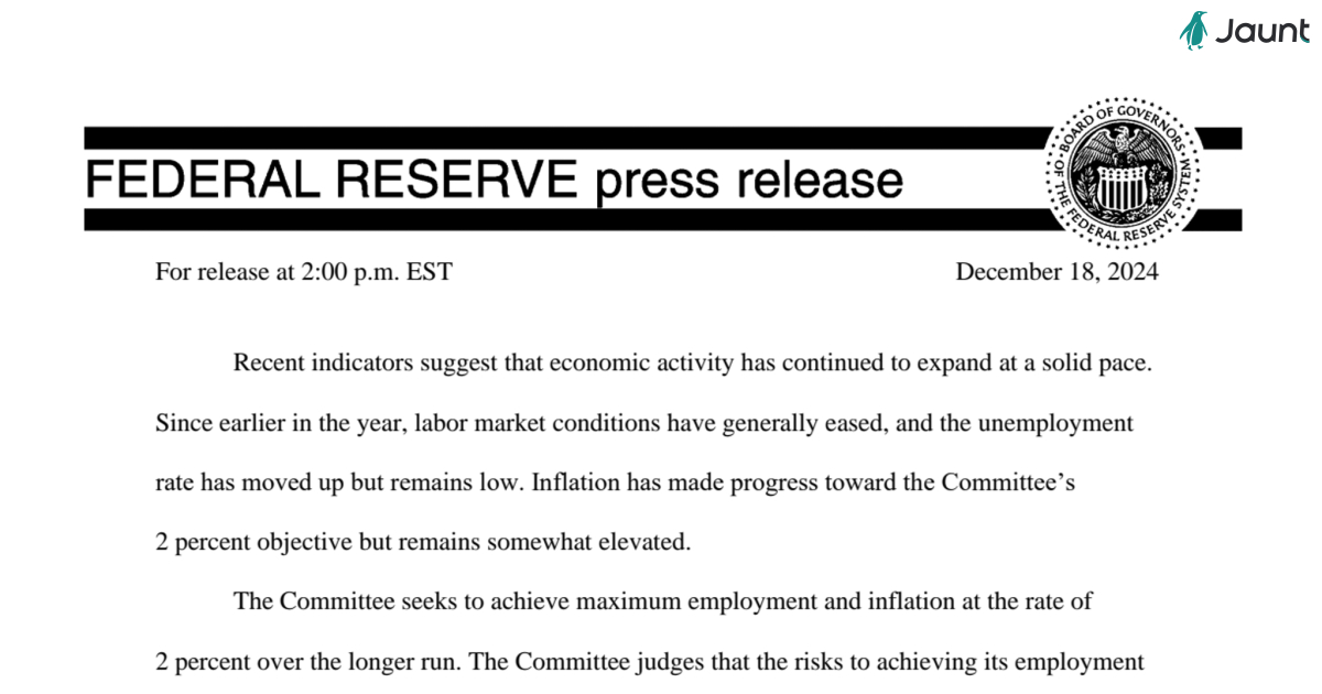 Federal Reserve issues FOMC statement Dec 18 ,2024