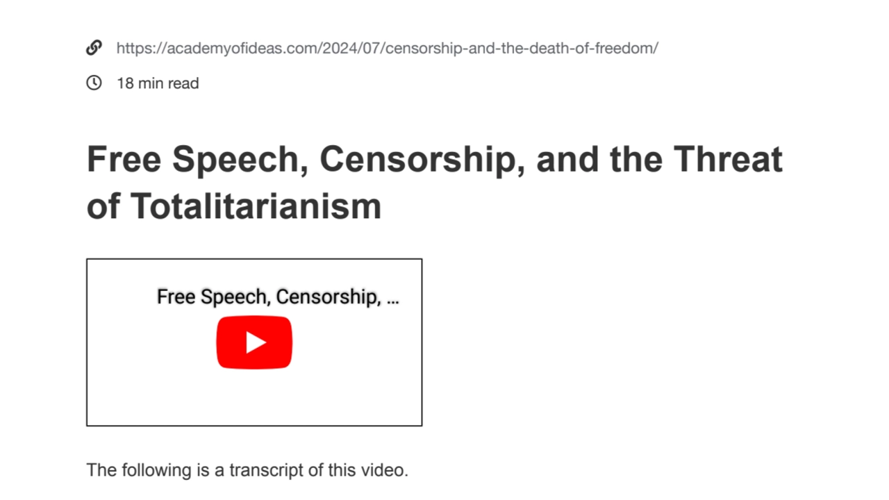 Free Speech, Censorship, and the Threat of Totalitarianism