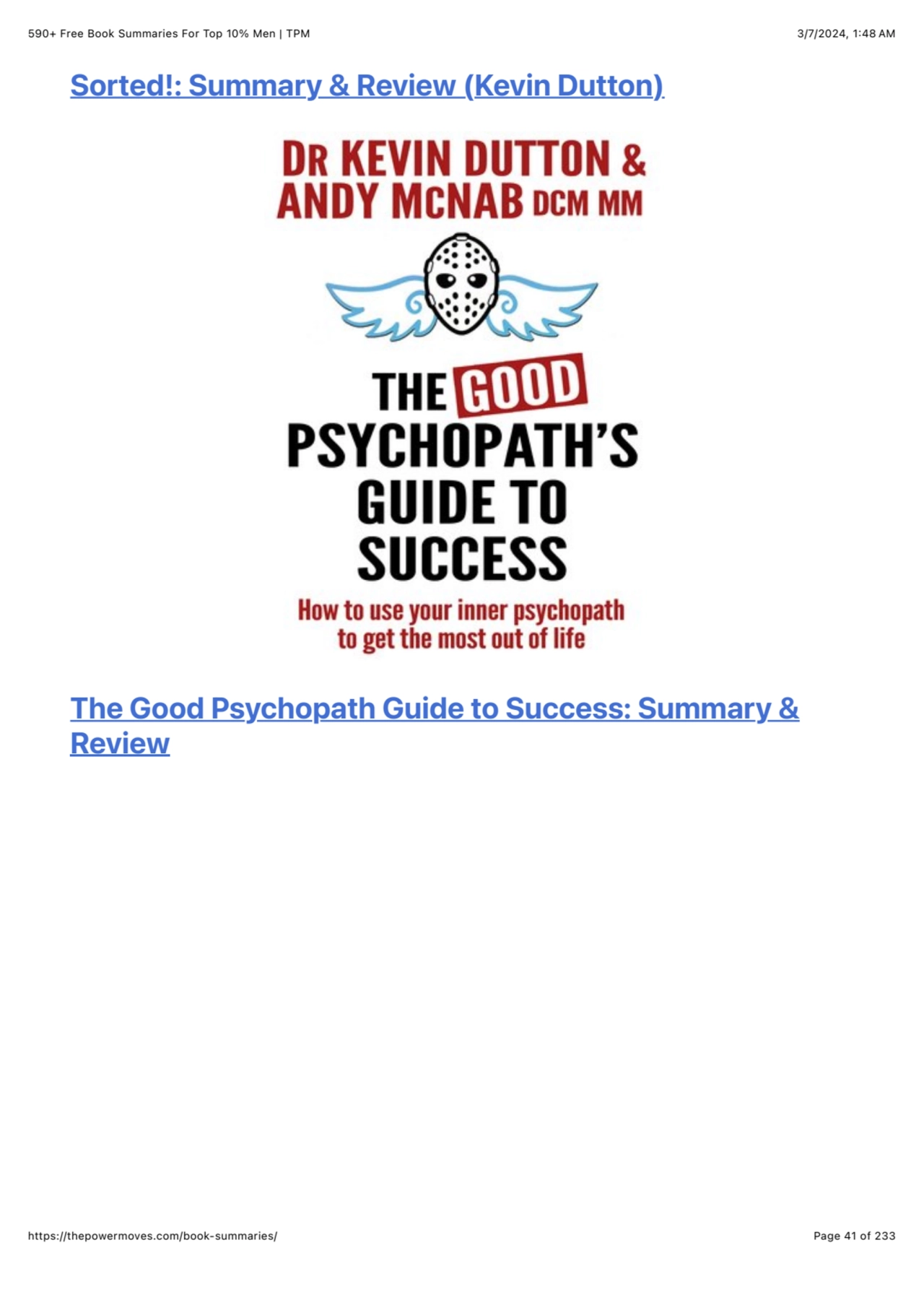 590+ Free Book Summaries For Top 10% Men | TPM 3/7/2024, 1:48 AM
https://thepowermoves.com/book-su…