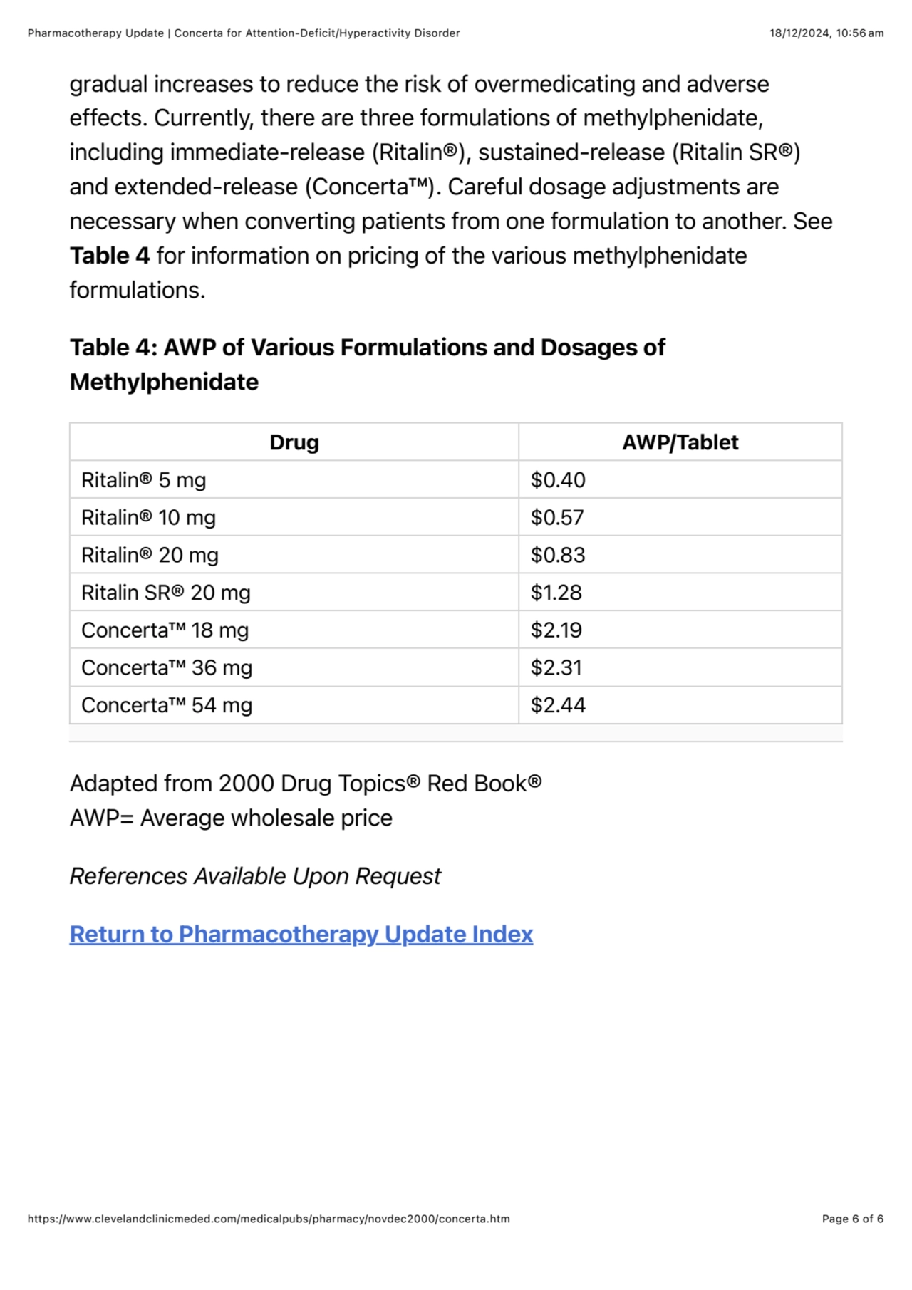 Pharmacotherapy Update | Concerta for Attention-Deficit/Hyperactivity Disorder 18/12/2024, 10:56 am…