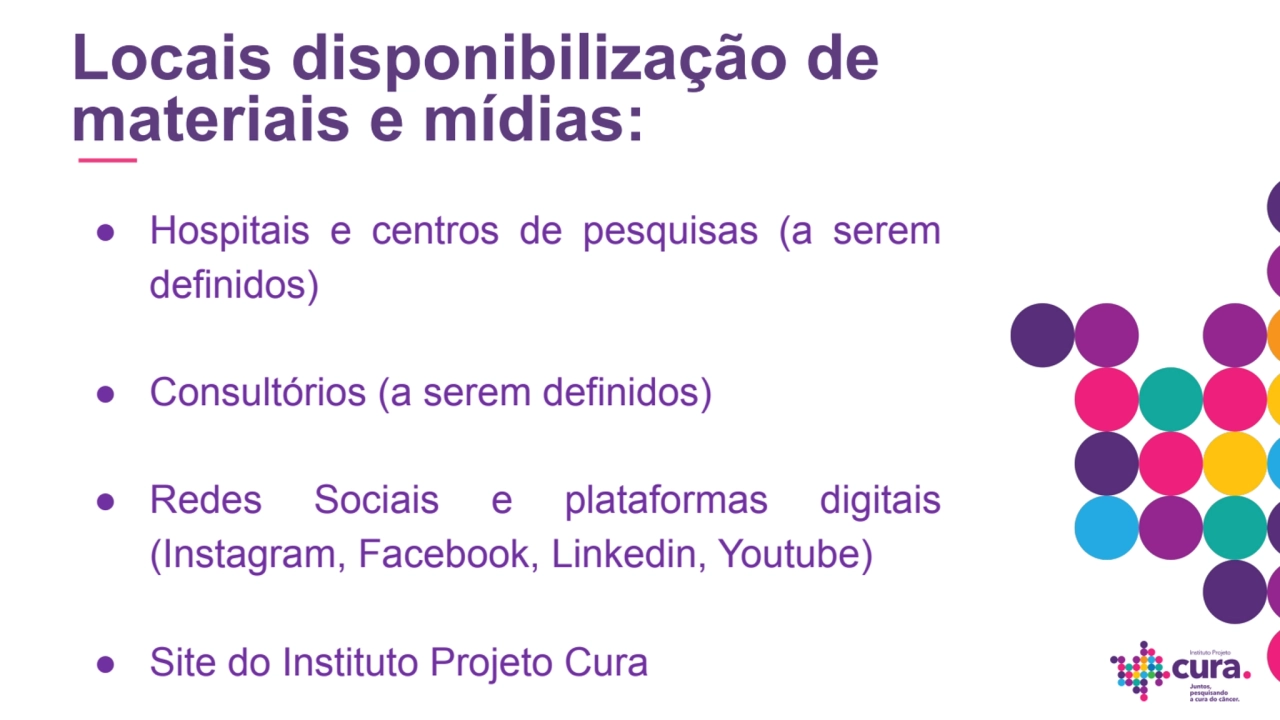 ● Hospitais e centros de pesquisas (a serem 
definidos)
● Consultórios (a serem definidos)
● Red…