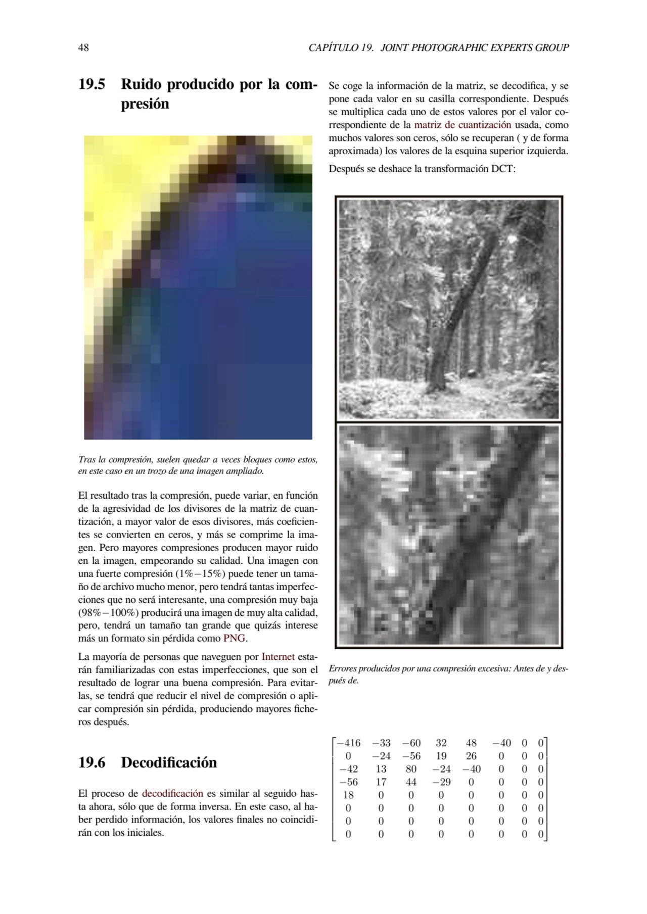 48 CAPÍTULO 19. JOINT PHOTOGRAPHIC EXPERTS GROUP
19.5 Ruido producido por la compresión
Tras la …