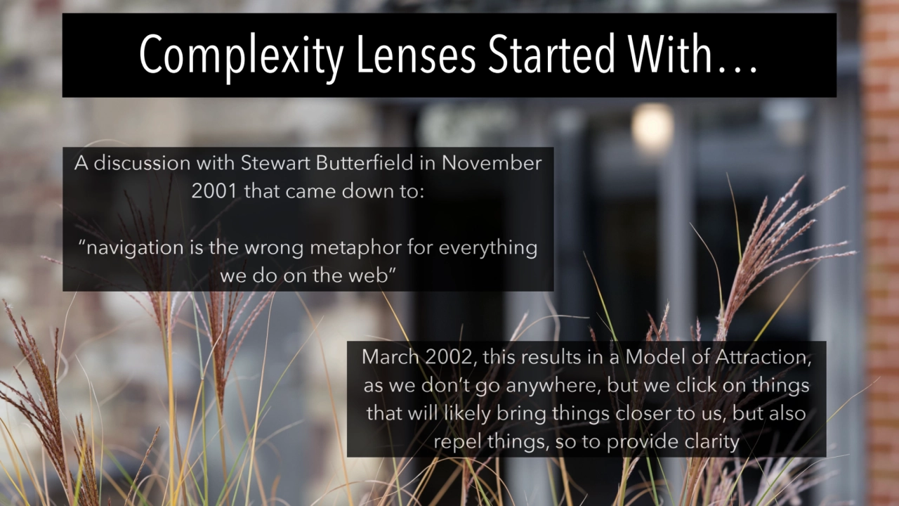 Complexity Lenses Started With…
March 2002, this results in a Model of Attraction, 
as we don’t g…