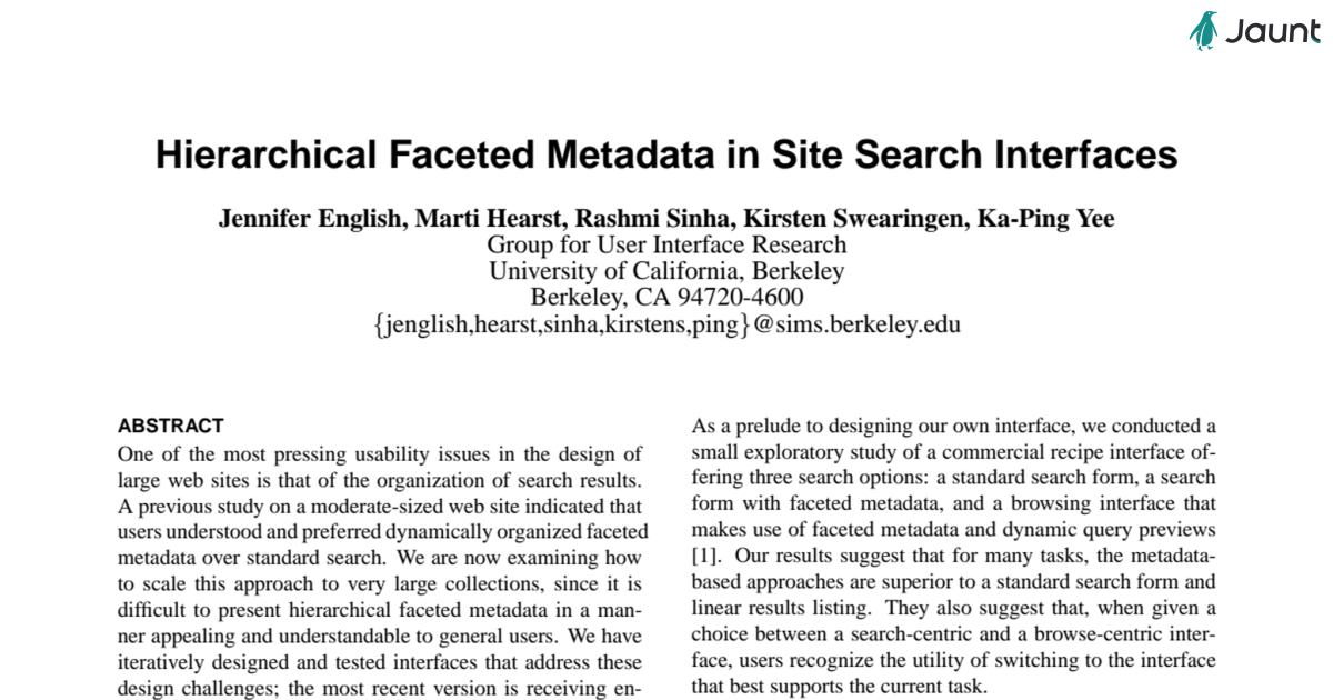 Hierarchical Faceted Metadata in Site Search Interfaces