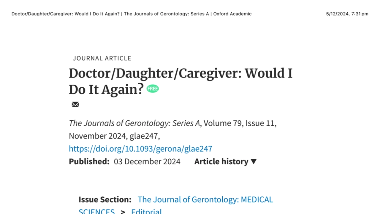 Doctor/Daughter/Caregiver: Would I Do It Again? | The Journals of Gerontology: Series A | Oxford Academic