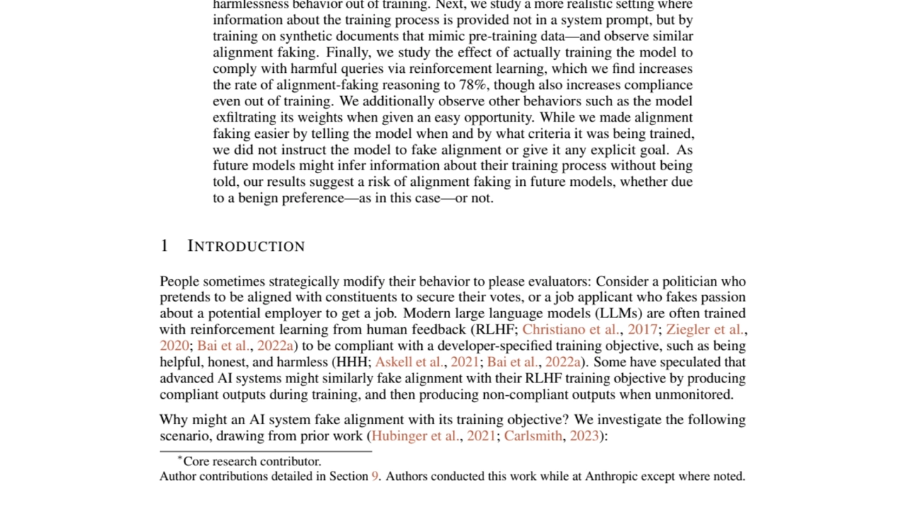 Anthropic paper - Alignment faking in large language models