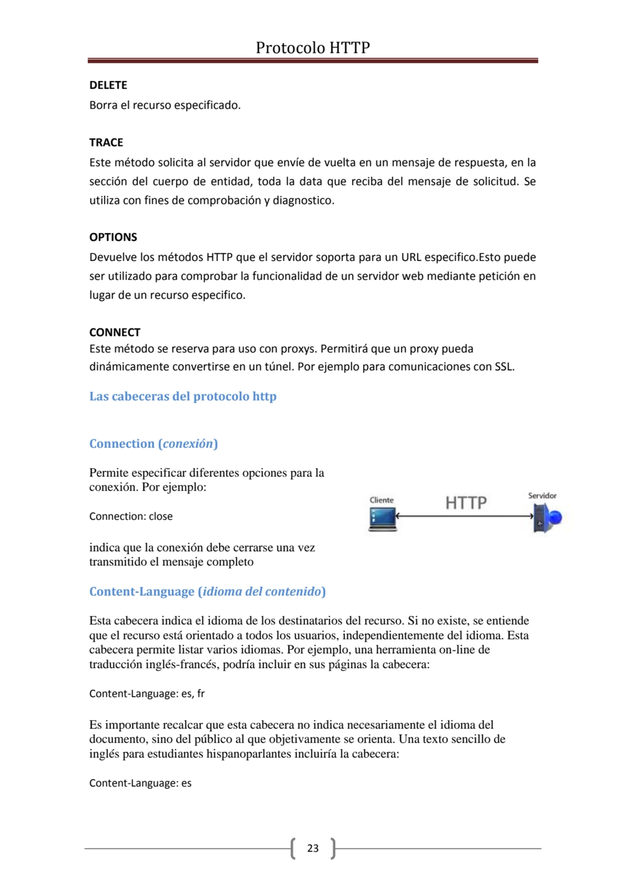 Protocolo HTTP
23
DELETE
Borra el recurso especificado.
TRACE
Este método solicita al servidor…