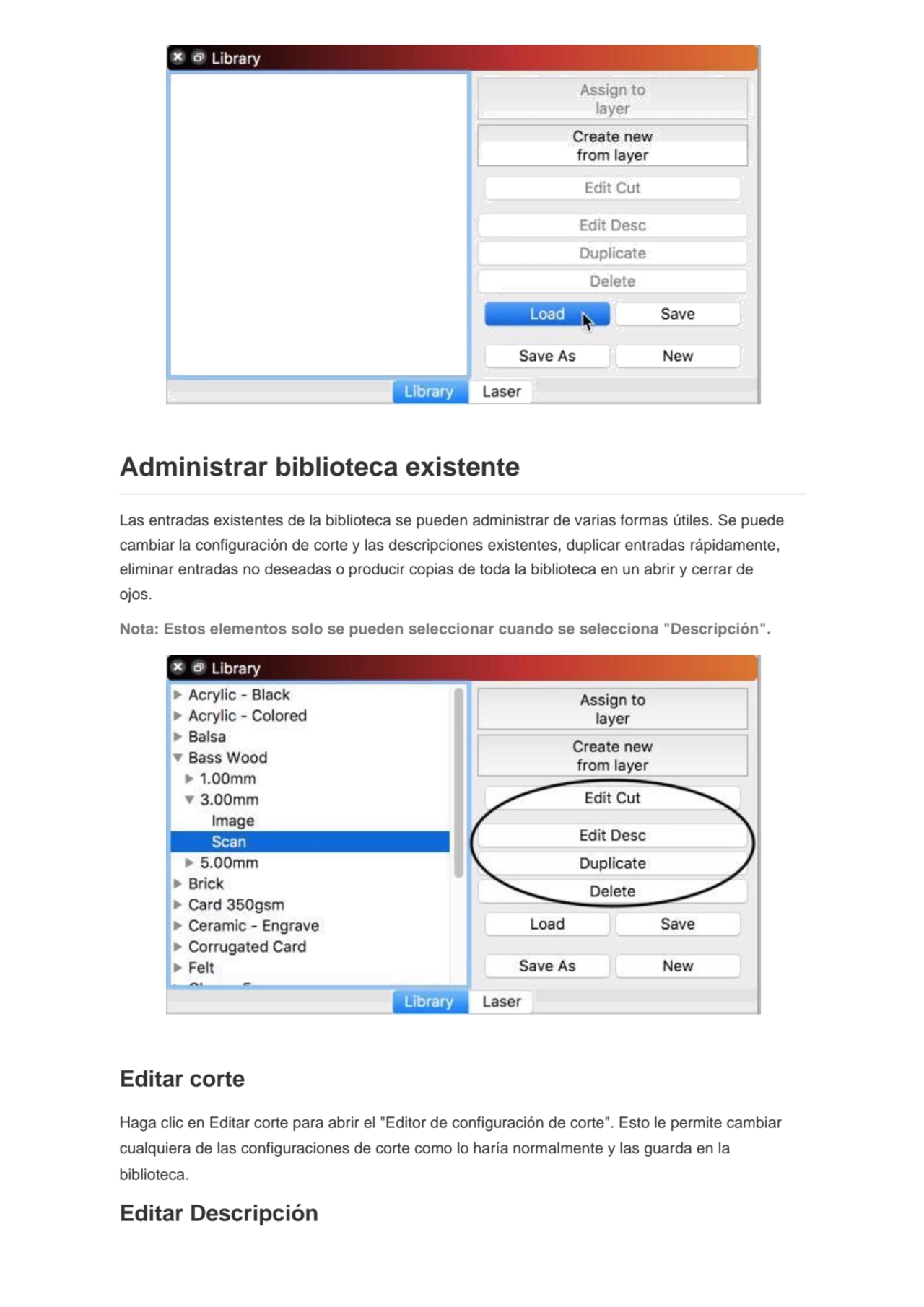 Administrar biblioteca existente
Las entradas existentes de la biblioteca se pueden administrar de…