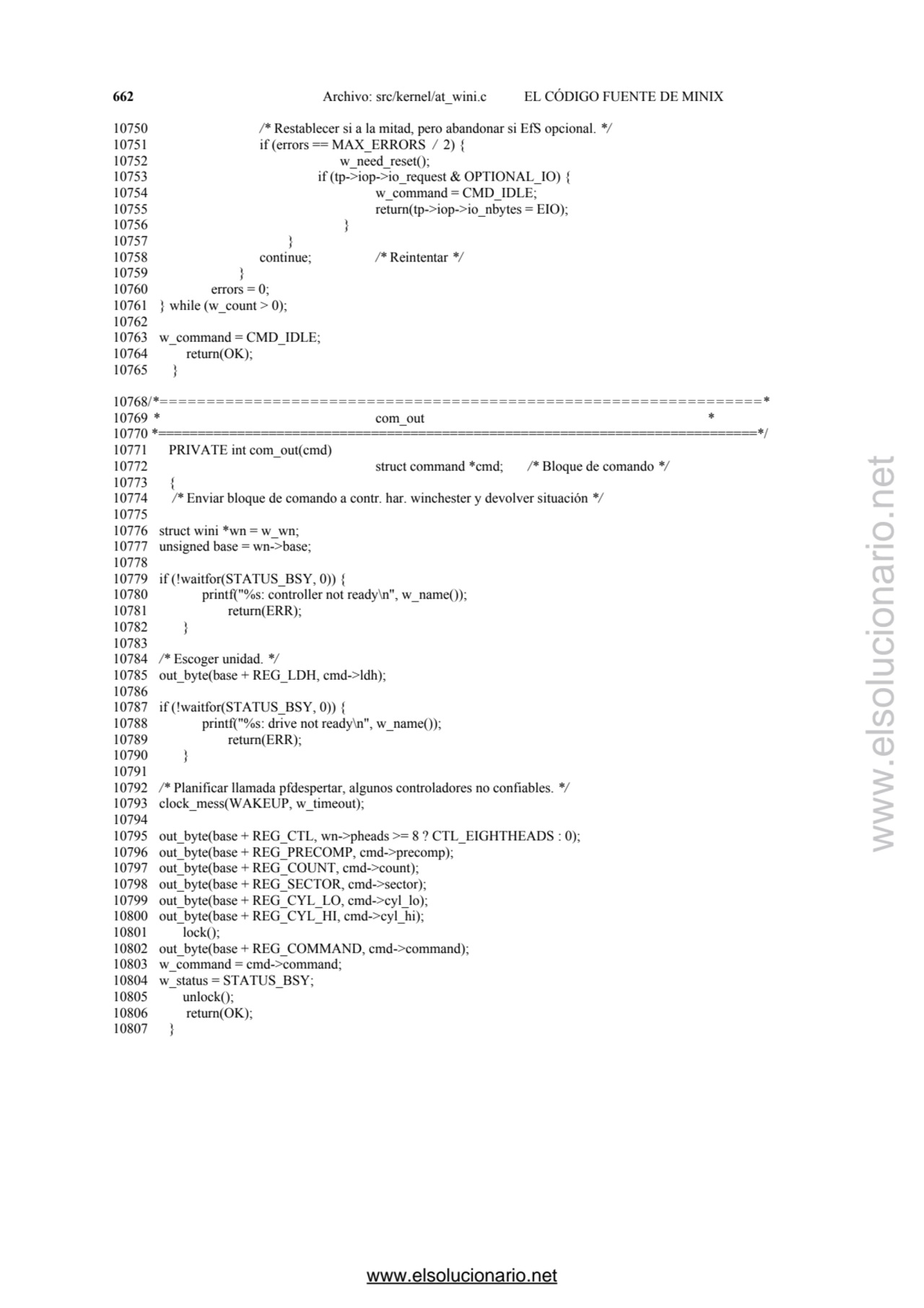 662 Archivo: src/kernel/at_wini.c EL CÓDIGO FUENTE DE MINIX 
10750 /* Restablecer si a la mitad, p…