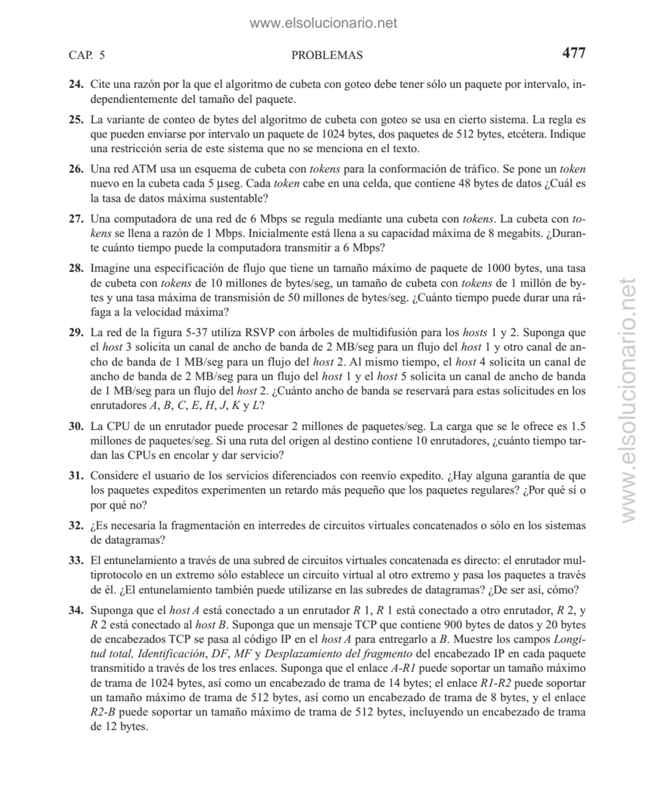 PROBLEMAS
24. Cite una razón por la que el algoritmo de cubeta con goteo debe tener sólo un paquet…
