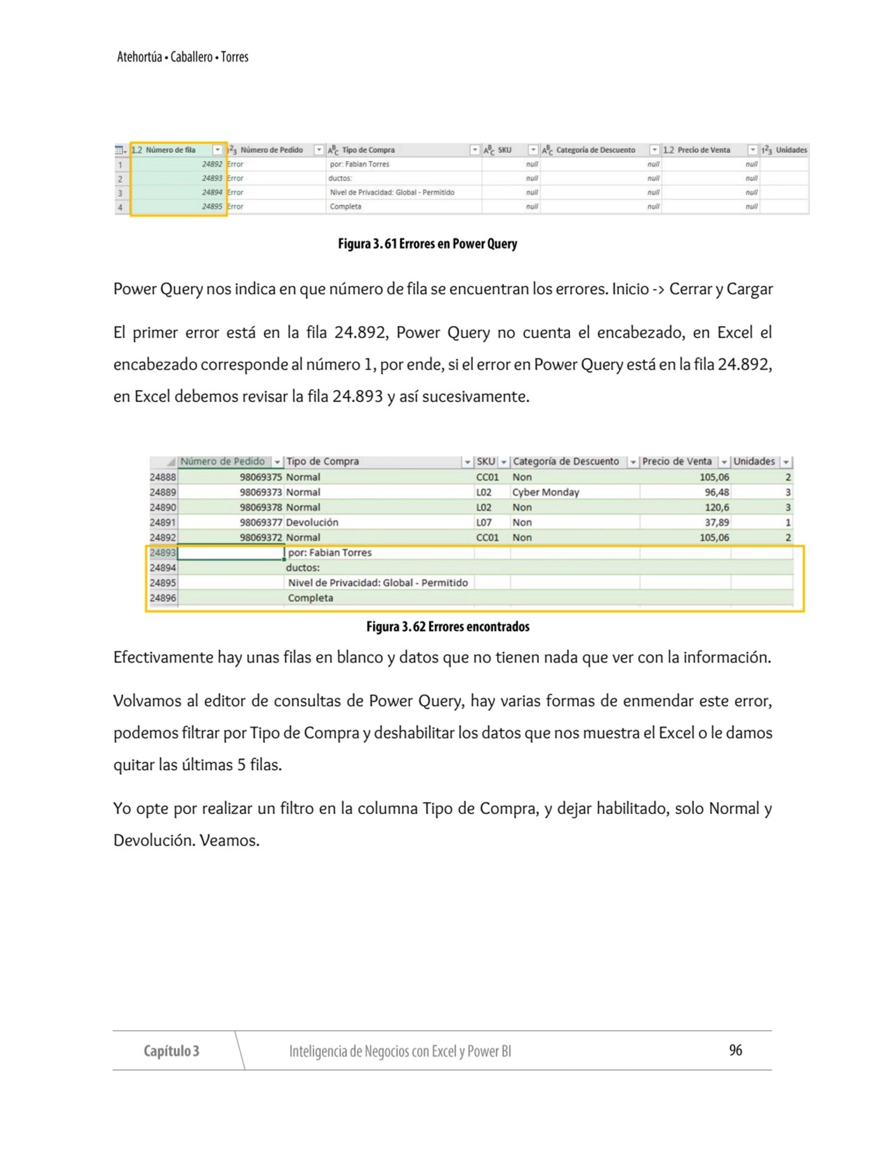 Power Query nos indica en que número de fila se encuentran los errores. Inicio -> Cerrar y Cargar
…