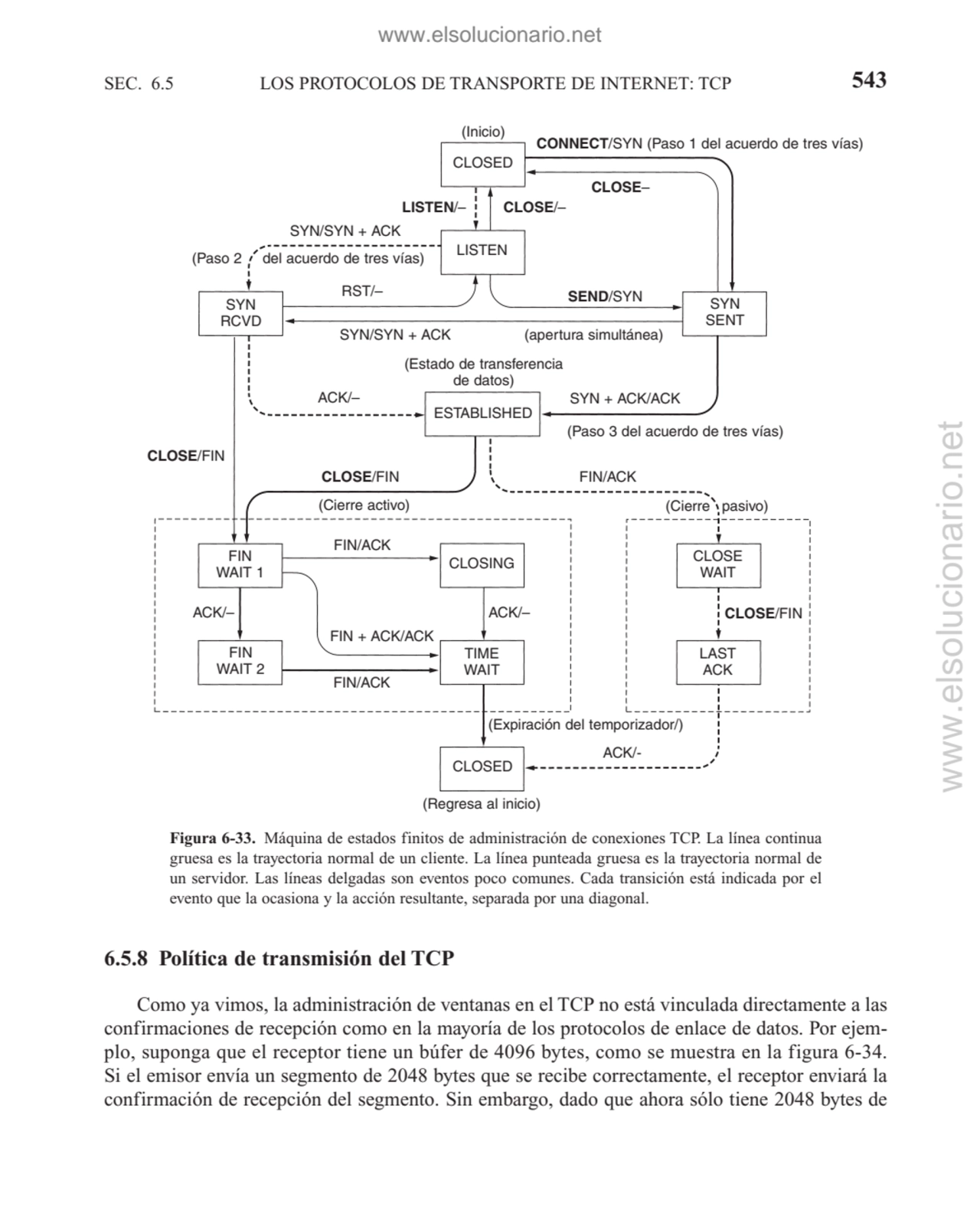 LOS PROTOCOLOS DE TRANSPORTE DE INTERNET: TCP
6.5.8 Política de transmisión del TCP
Como ya vimos…