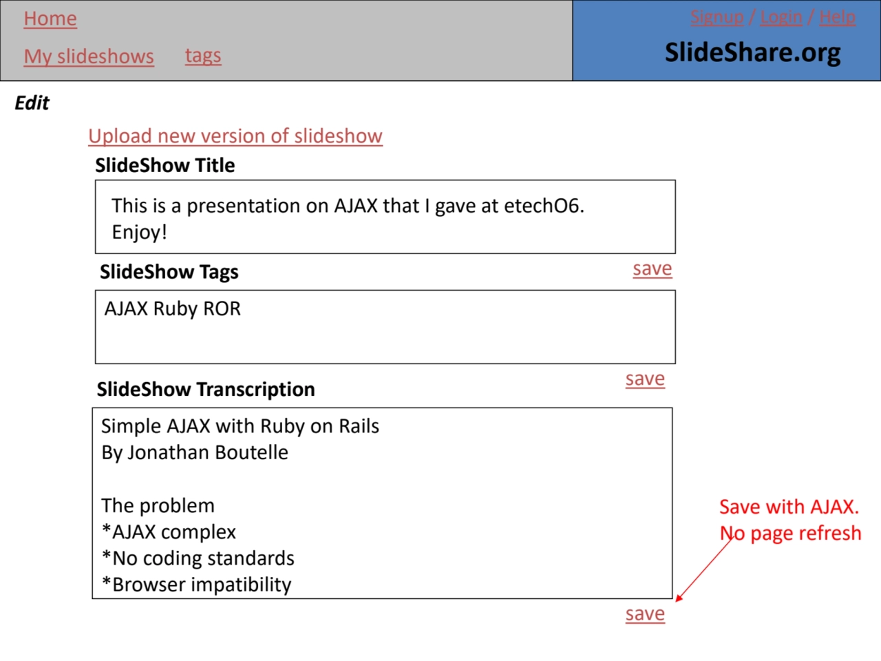 My slideshows SlideShare.org
Home
tags
Signup / Login / Help
Edit
Upload new version of slides…