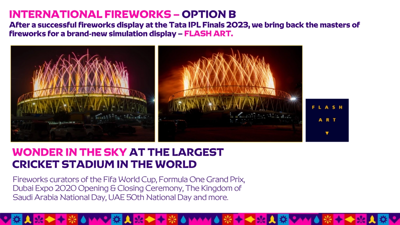 INTERNATIONAL FIREWORKS – OPTION B 
After a successful fireworks display at the Tata IPL Finals 20…