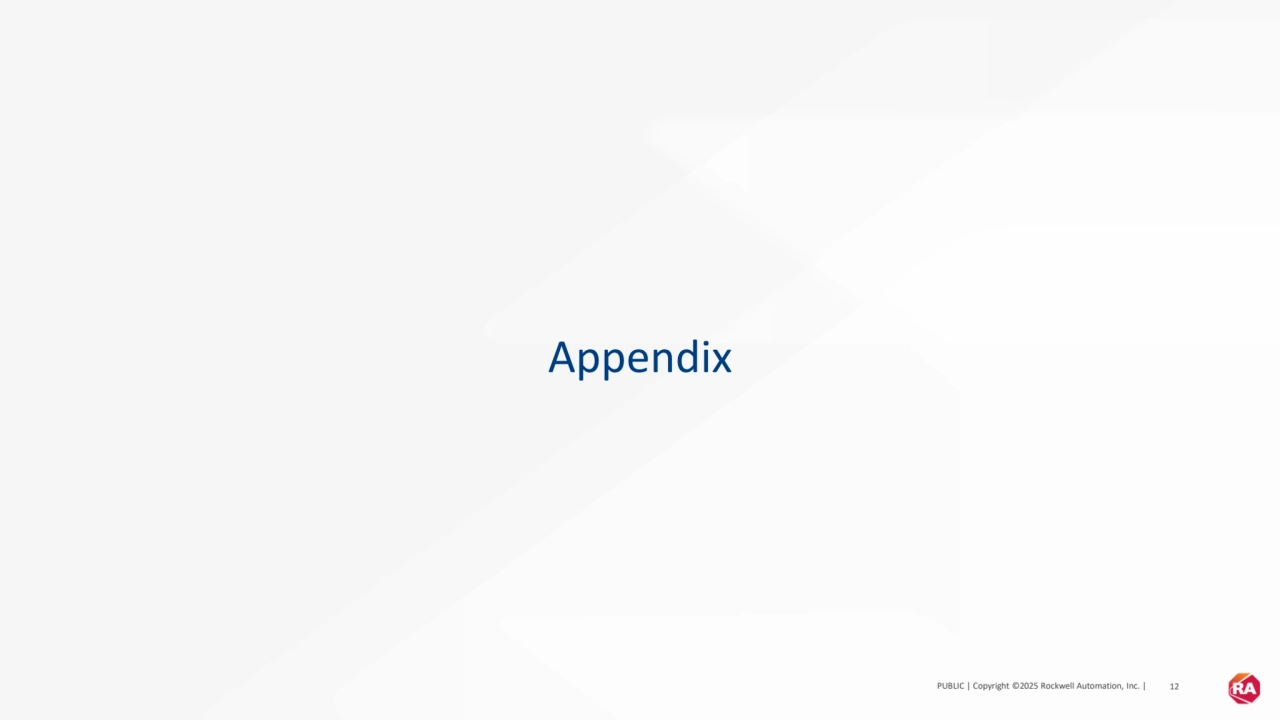 PUBLIC | Copyright ©2025 Rockwell Automation, Inc. | 12
Appendix