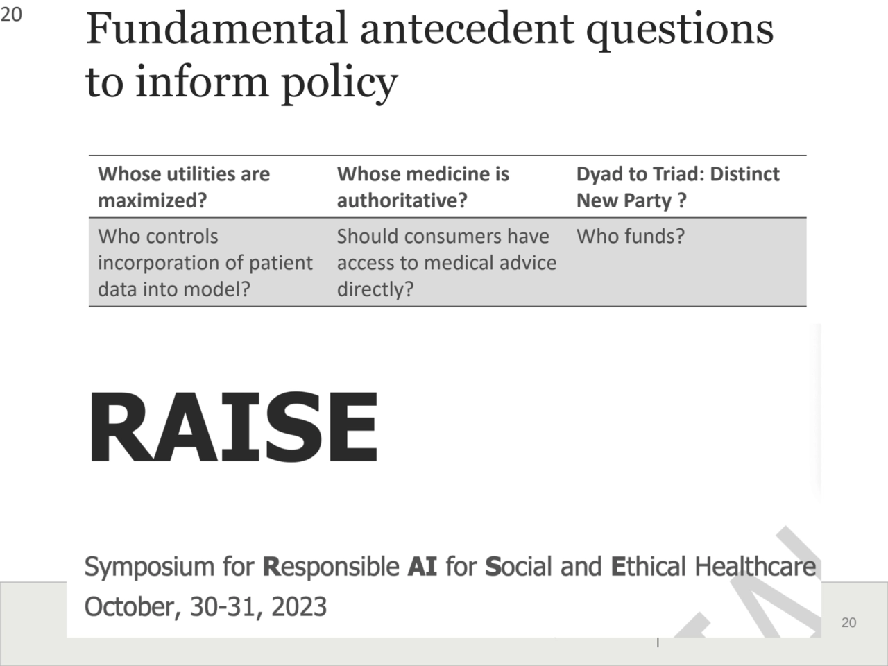 20
DEPARTMENT OF
Biomedical Informatics
Fundamental antecedent questions 
to inform policy
20
…