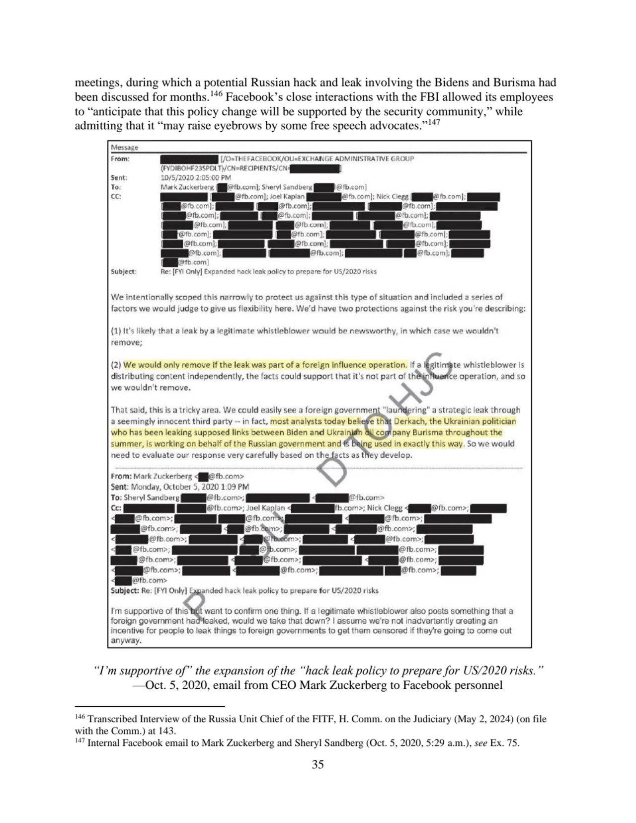 35
meetings, during which a potential Russian hack and leak involving the Bidens and Burisma had 
…