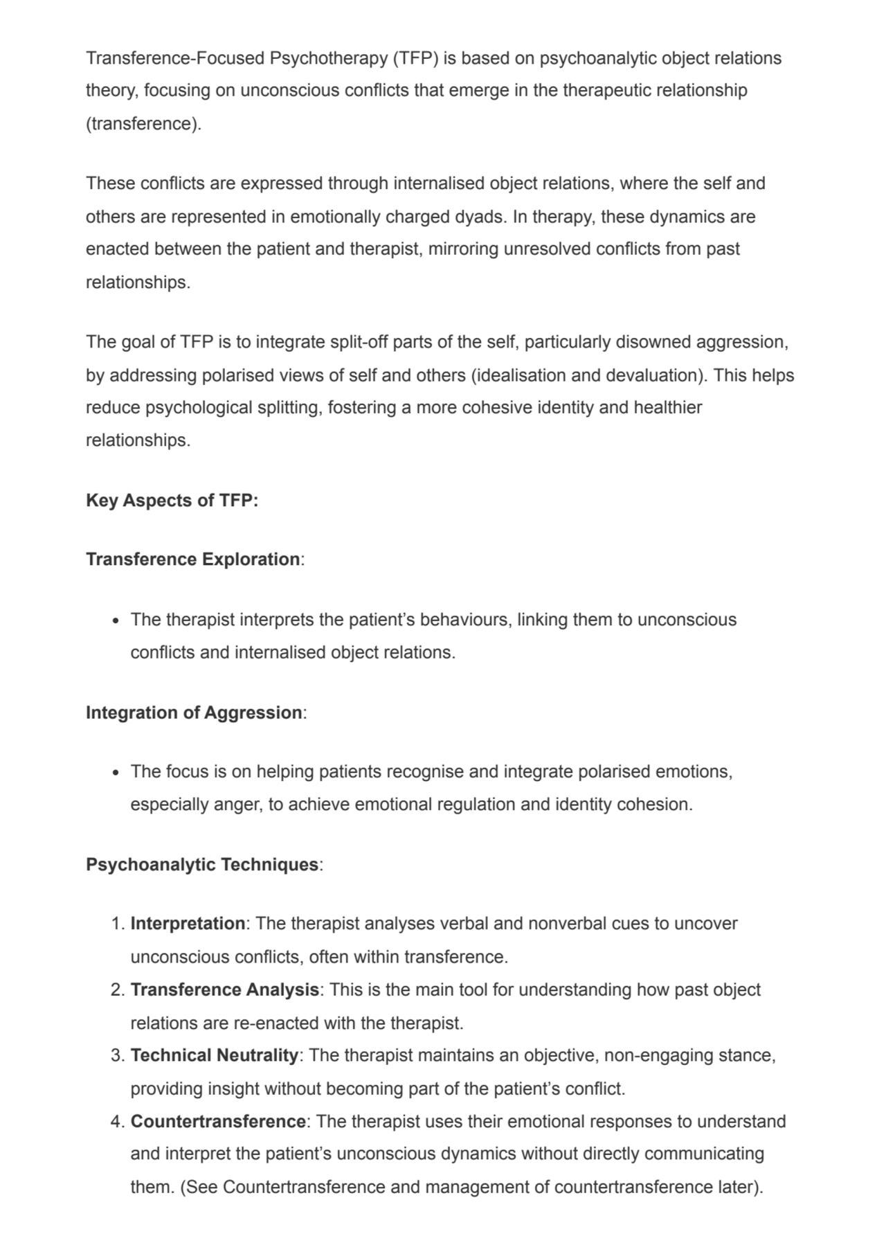 Transference-Focused Psychotherapy (TFP) is based on psychoanalytic object relations
theory, focus…