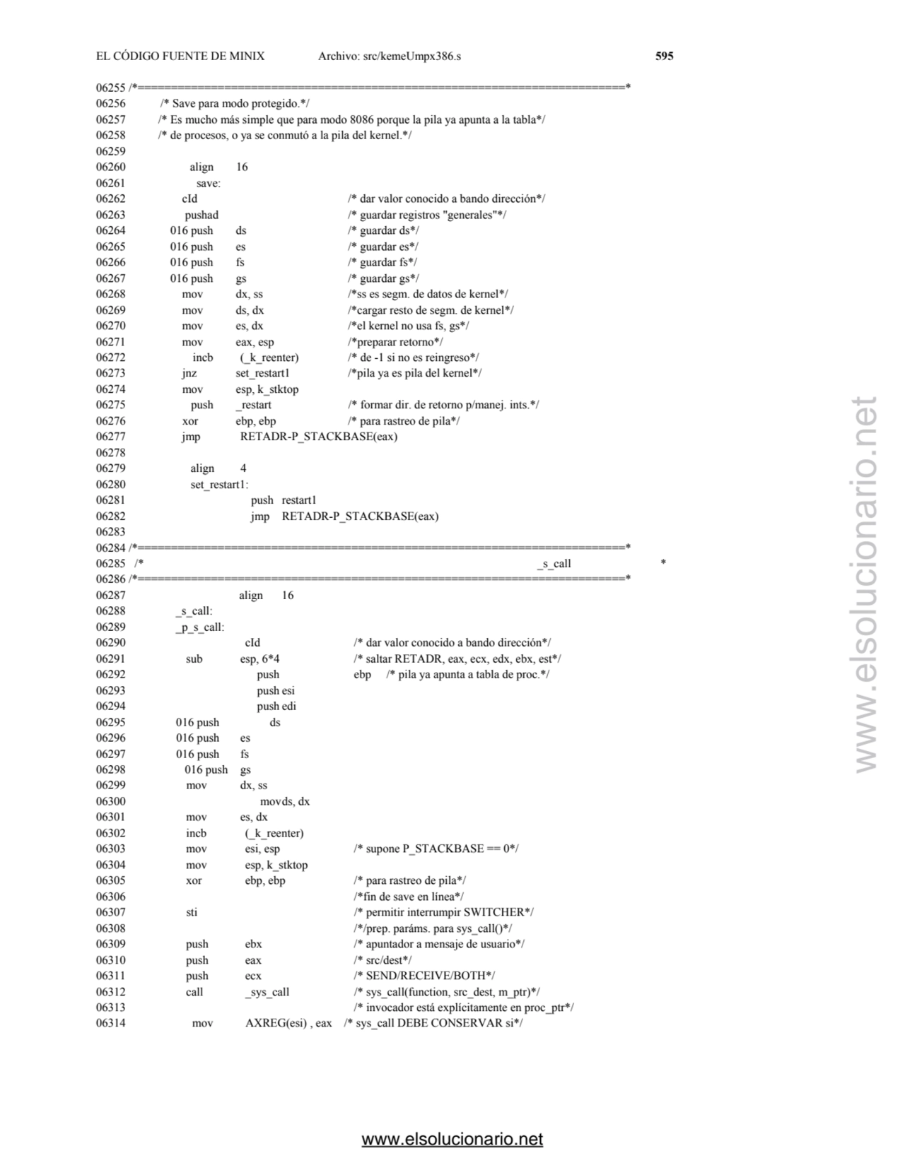 EL CÓDIGO FUENTE DE MINIX Archivo: src/kemeUmpx386.s 595 
06255 /*================================…