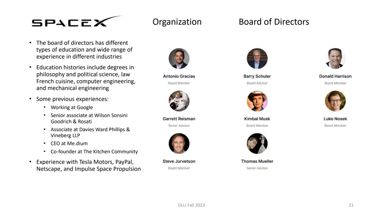 Organization Board of Directors
• The board of directors has different 
types of education and wi…