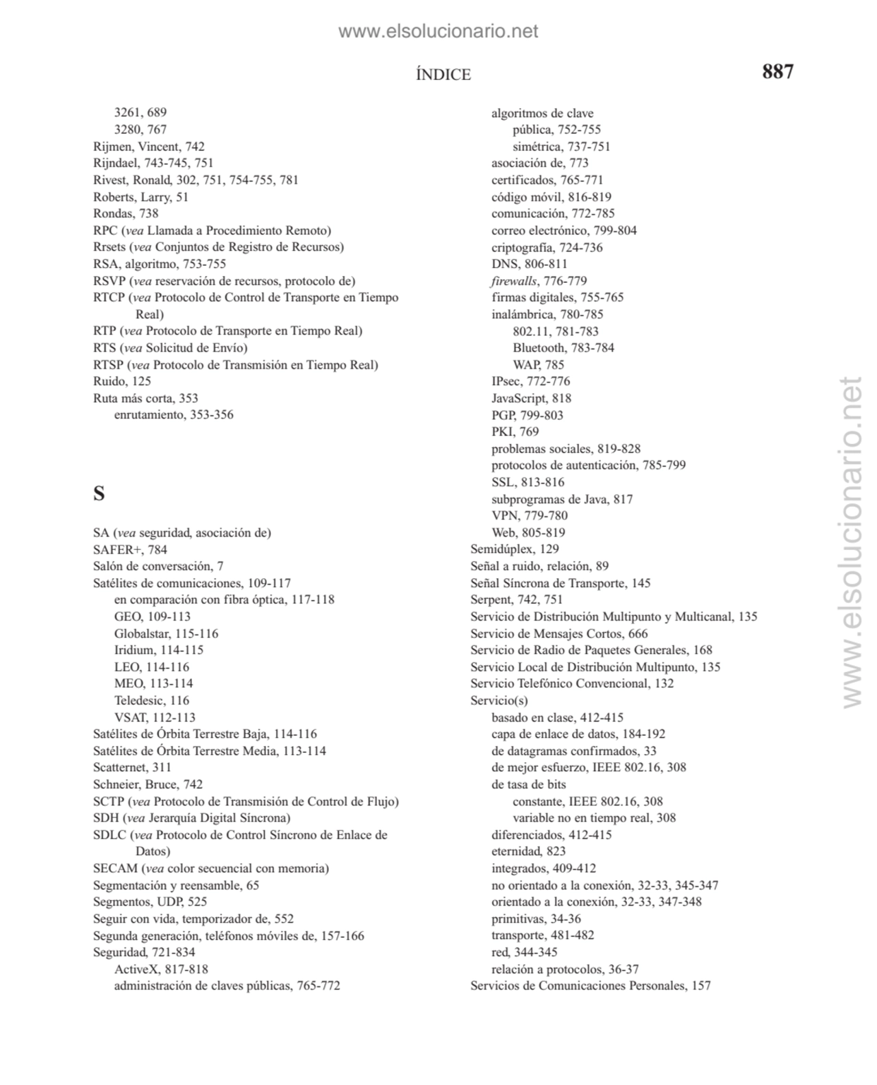 ÍNDICE
3261, 689
3280, 767
Rijmen, Vincent, 742
Rijndael, 743-745, 751
Rivest, Ronald, 302, 75…