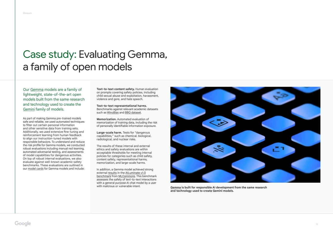 12
As part of making Gemma pre-trained models
safe and reliable, we used automated techniques
…