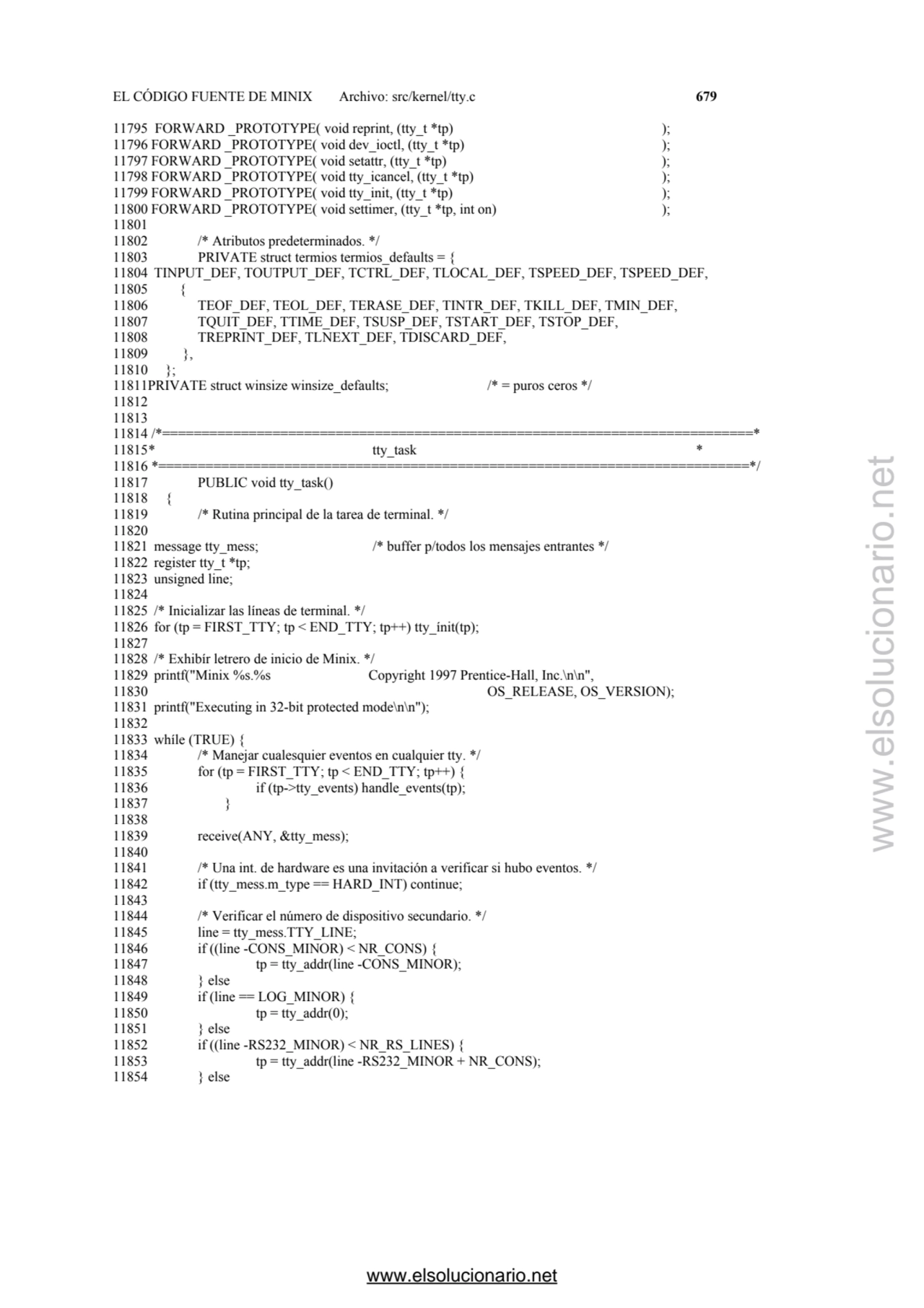 EL CÓDIGO FUENTE DE MINIX Archivo: src/kernel/tty.c 679 
11795 FORWARD _PROTOTYPE( void reprint, (…