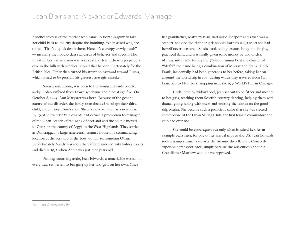 54 An American Life
Jean Blair’s and Alexander Edwards’ Marriage
Another story is of the mother w…