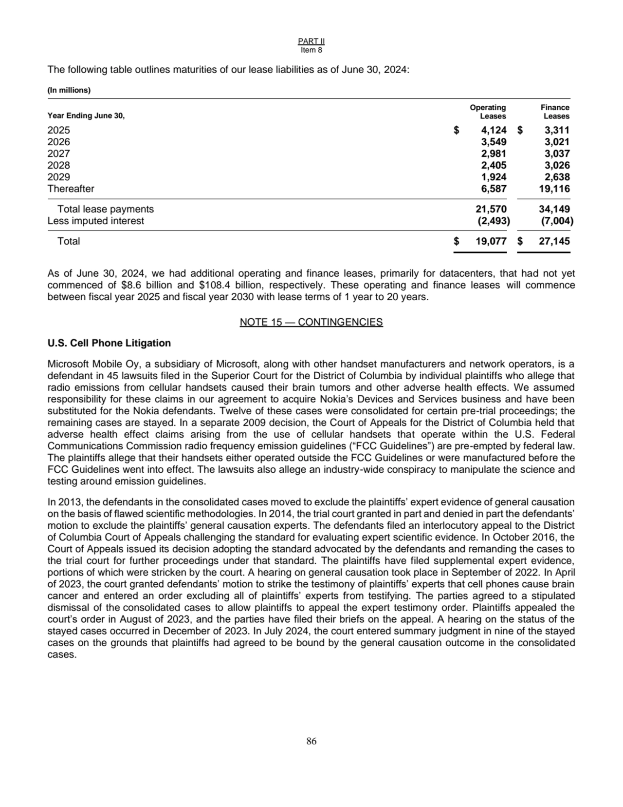 PART II
Item 8
86
The following table outlines maturities of our lease liabilities as of June 30…