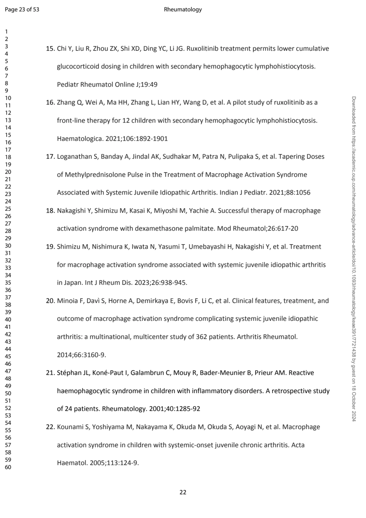 22
15. Chi Y, Liu R, Zhou ZX, Shi XD, Ding YC, Li JG. Ruxolitinib treatment permits lower cumulati…