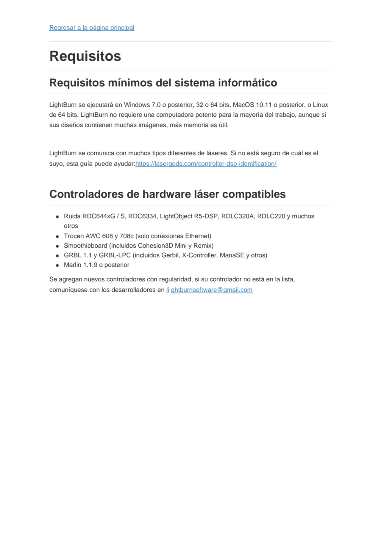 Regresar a la página principal
Requisitos
Requisitos mínimos del sistema informático
LightBurn s…