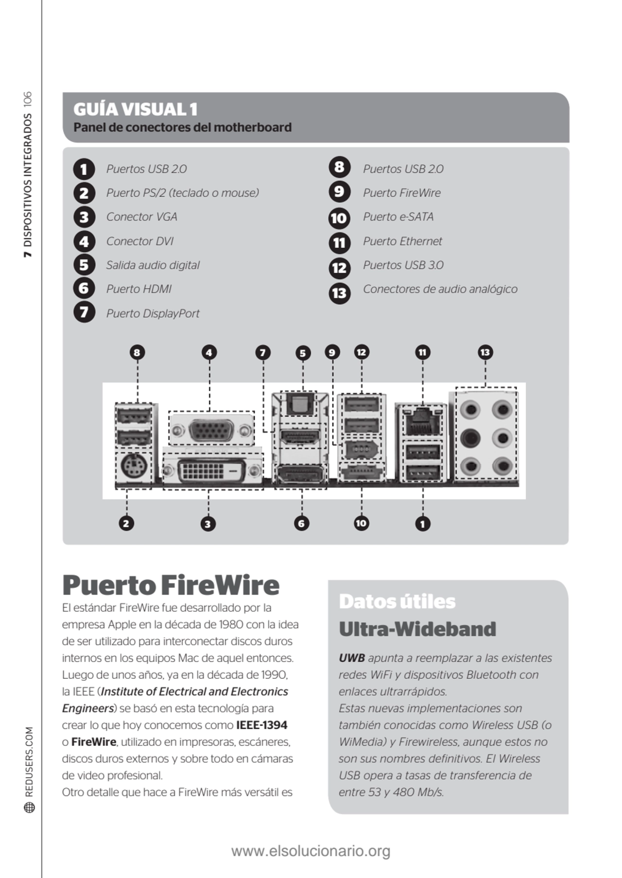 7 DISPOSITIVOS INTEGRADOS 106
Puerto FireWire
El estándar FireWire fue desarrollado por la 
empr…