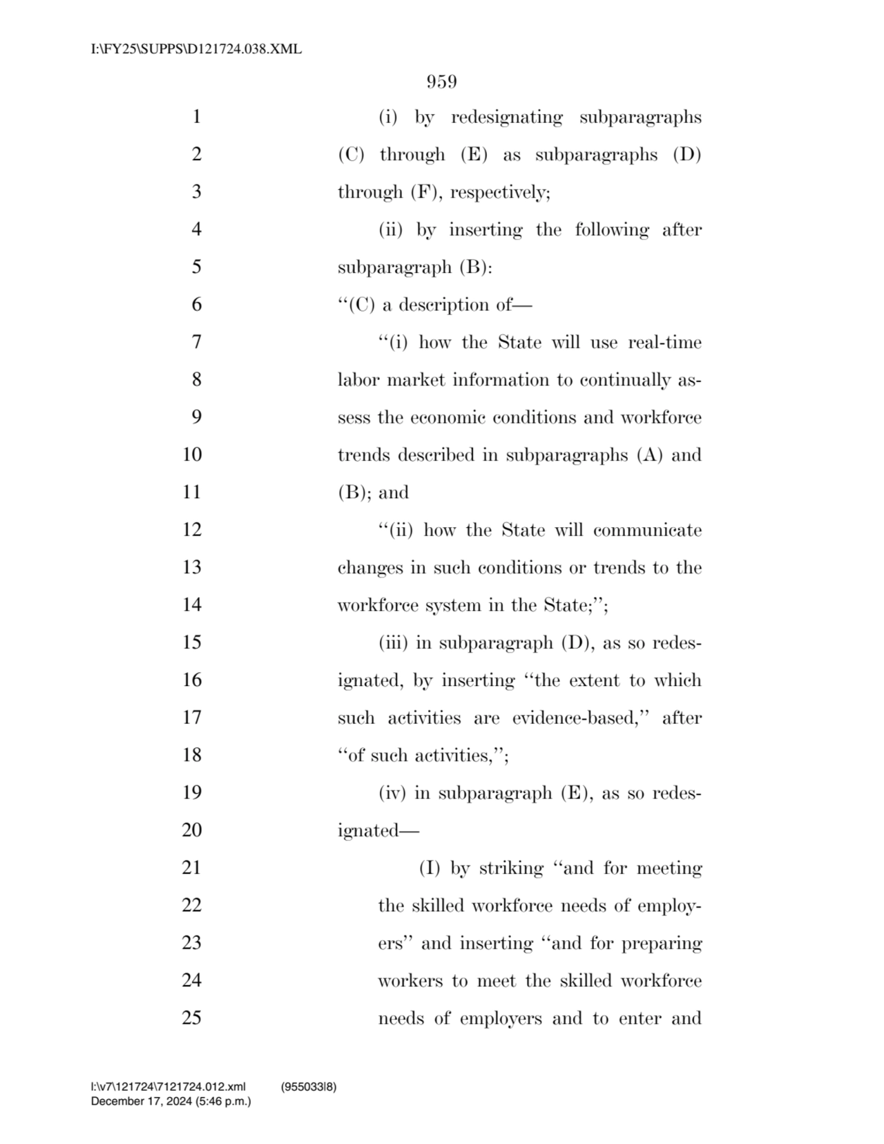 959 
1 (i) by redesignating subparagraphs 
2 (C) through (E) as subparagraphs (D) 
3 through (F)…