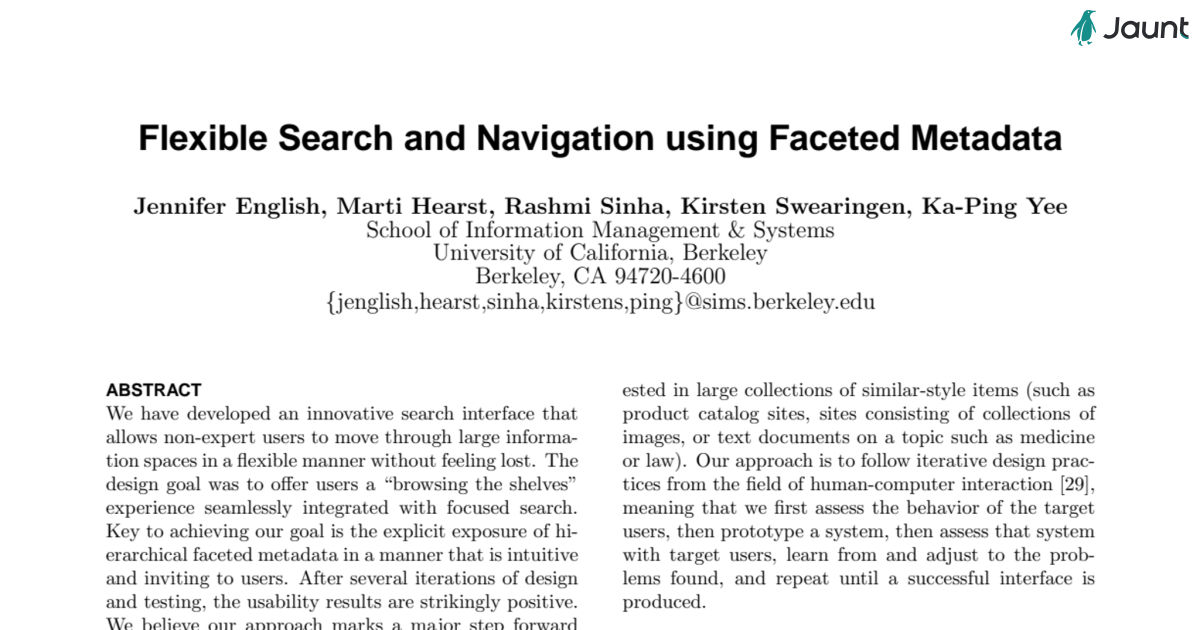 Flexible Search and Navigation using Faceted Metadata