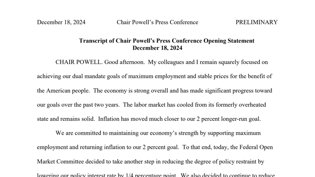 Transcript of Chair Powell’s Press Conference - December 18, 2024