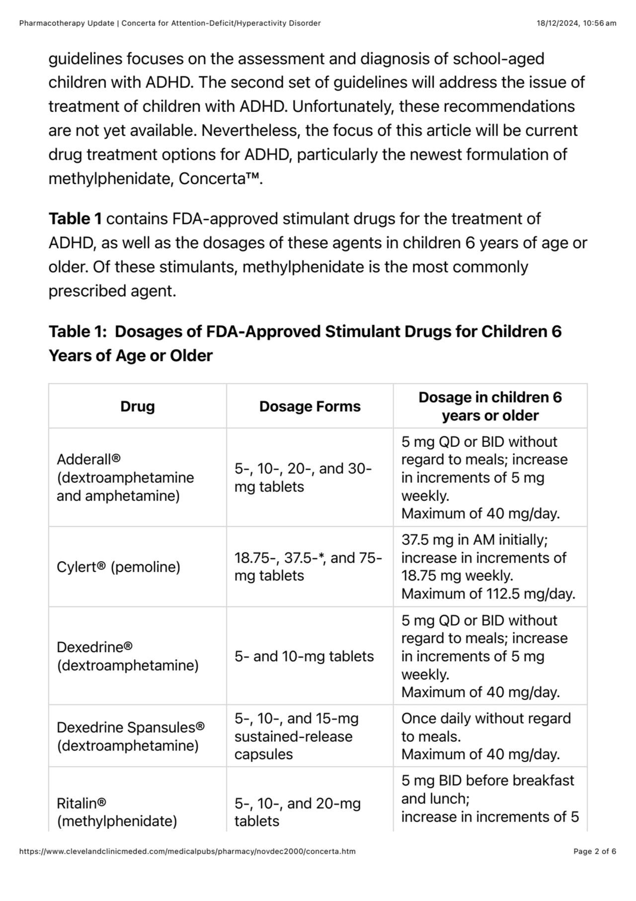 Pharmacotherapy Update | Concerta for Attention-Deficit/Hyperactivity Disorder 18/12/2024, 10:56 am…