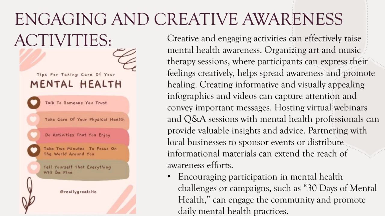 ENGAGING AND CREATIVE AWARENESS 
ACTIVITIES: Creative and engaging activities can effectively rais…