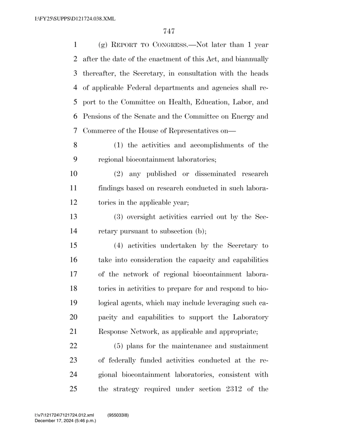 747 
1 (g) REPORT TO CONGRESS.—Not later than 1 year 
2 after the date of the enactment of this A…