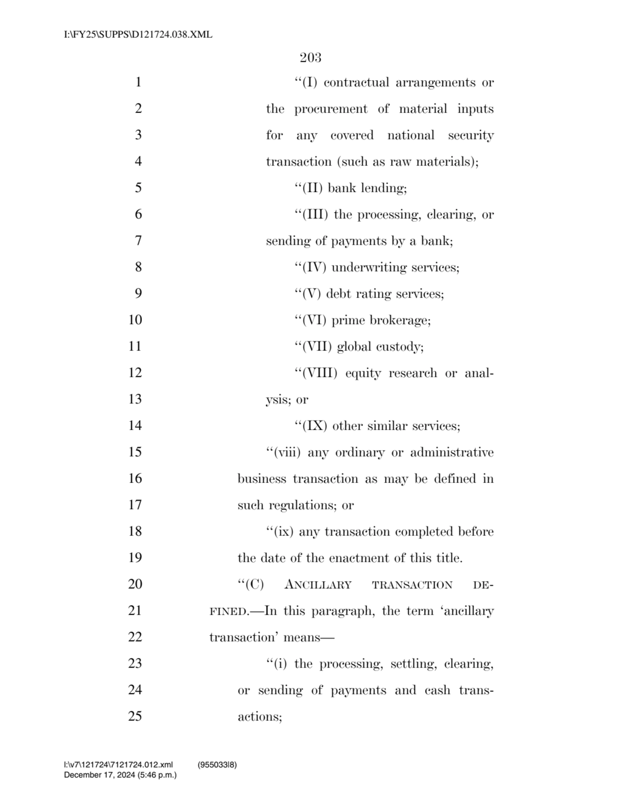 203 
1 ‘‘(I) contractual arrangements or 
2 the procurement of material inputs 
3 for any covere…