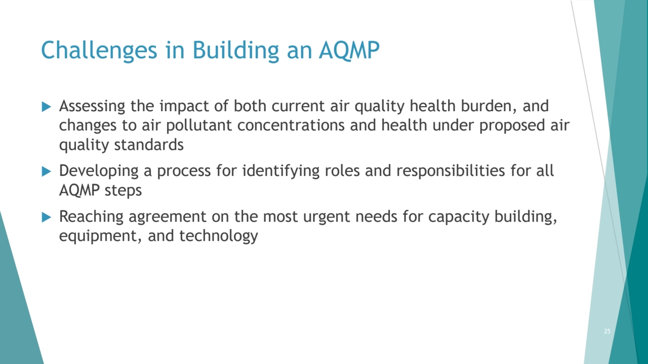 Challenges in Building an AQMP
 Assessing the impact of both current air quality health burden, a…