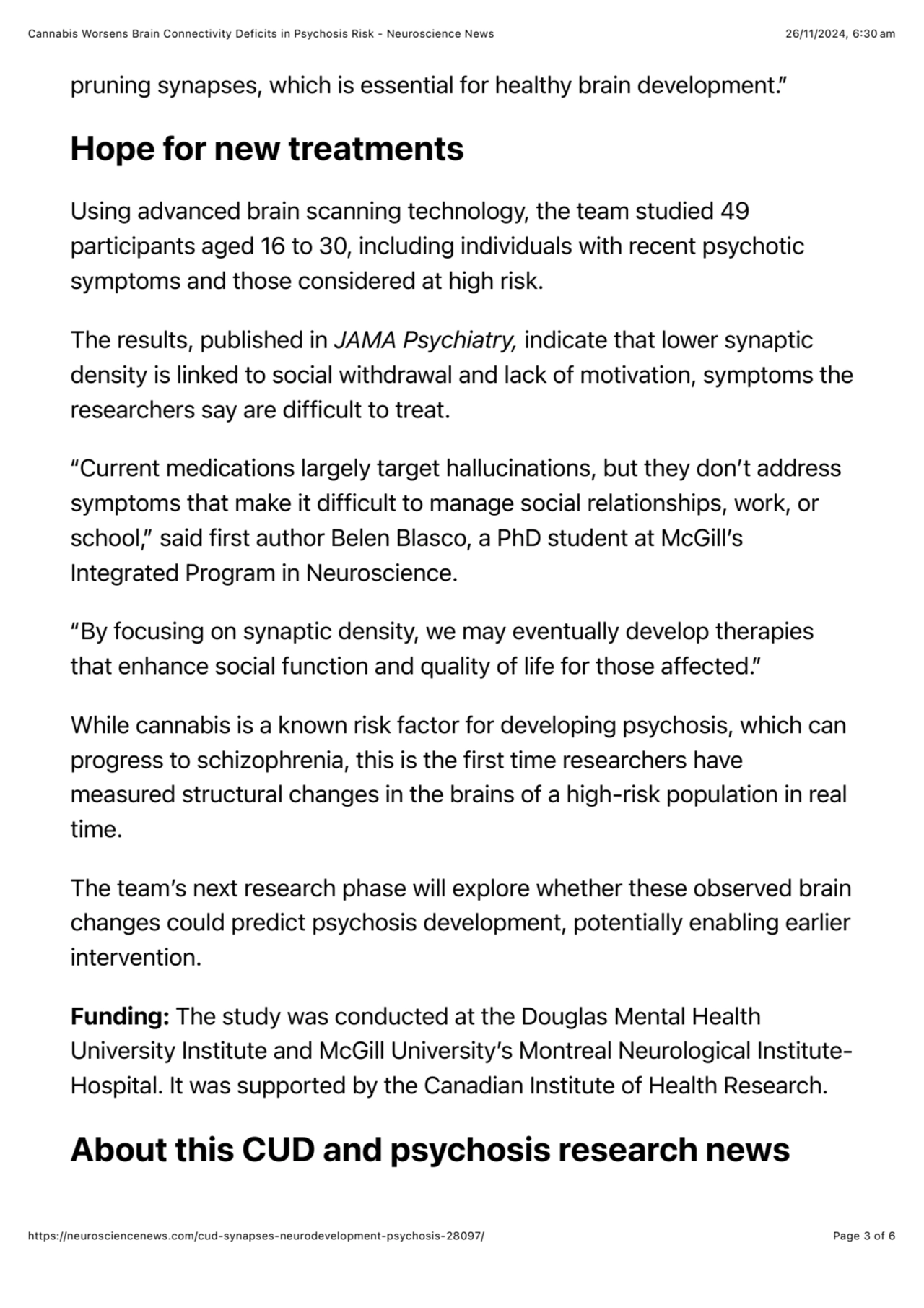 Cannabis Worsens Brain Connectivity Deficits in Psychosis Risk - Neuroscience News 26/11/2024, 6:30…